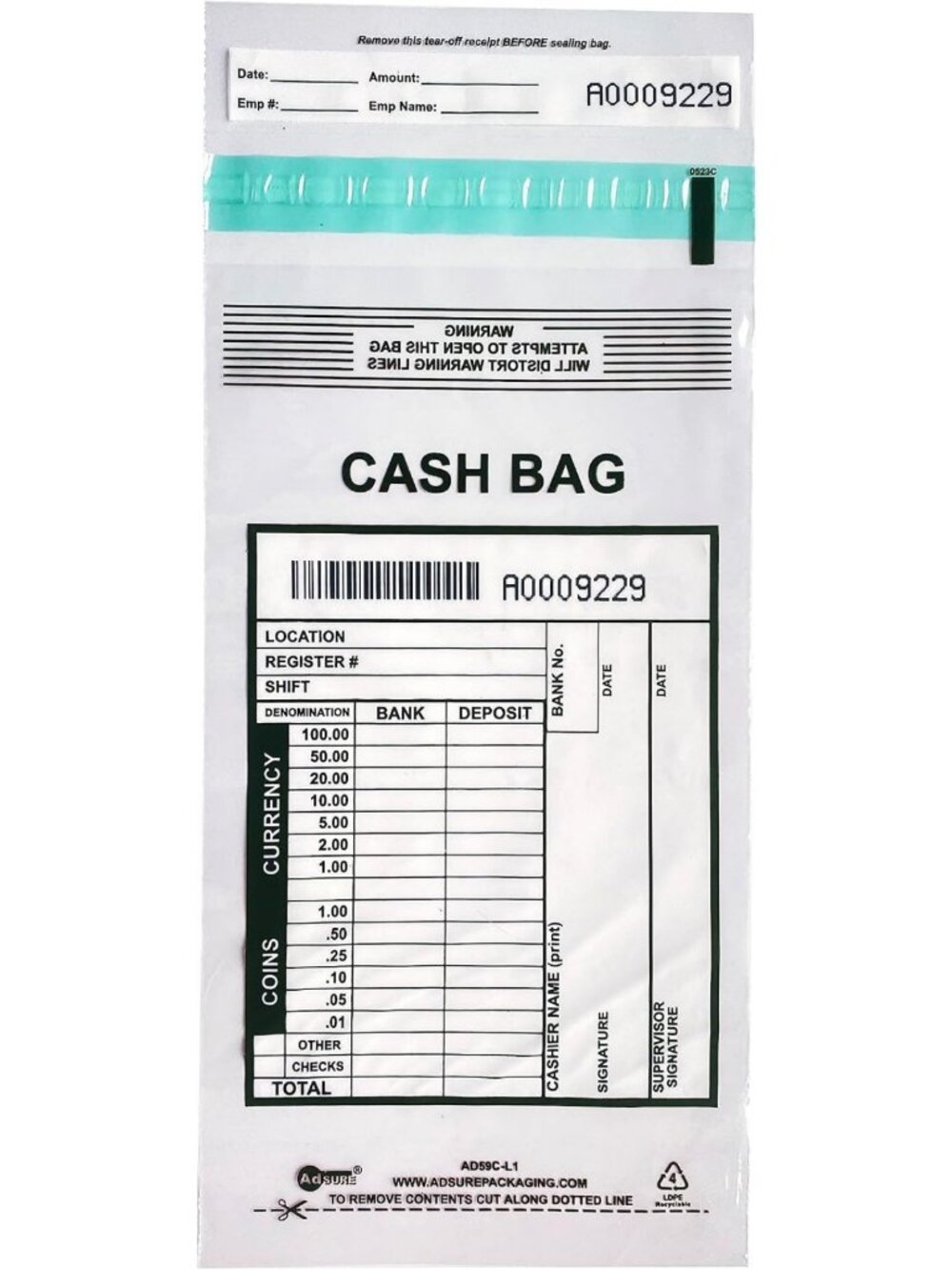 Clear Plastic Deposit Bags for Cash | 1000 Pack | Tamper Evident | 5"x9" Size